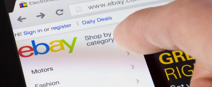 Browsing eBay.com on a laptop